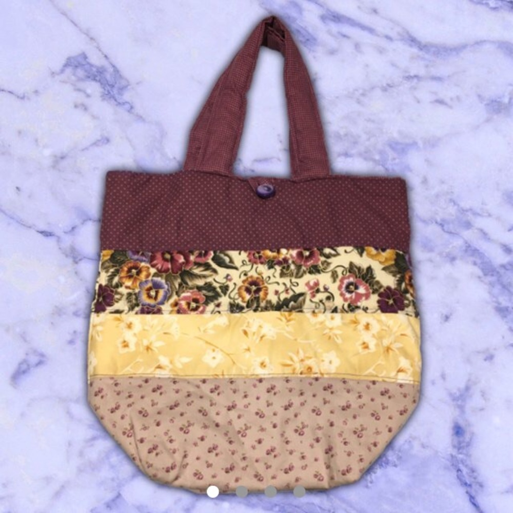 Purple & yellow handmade floral patchwork bag
